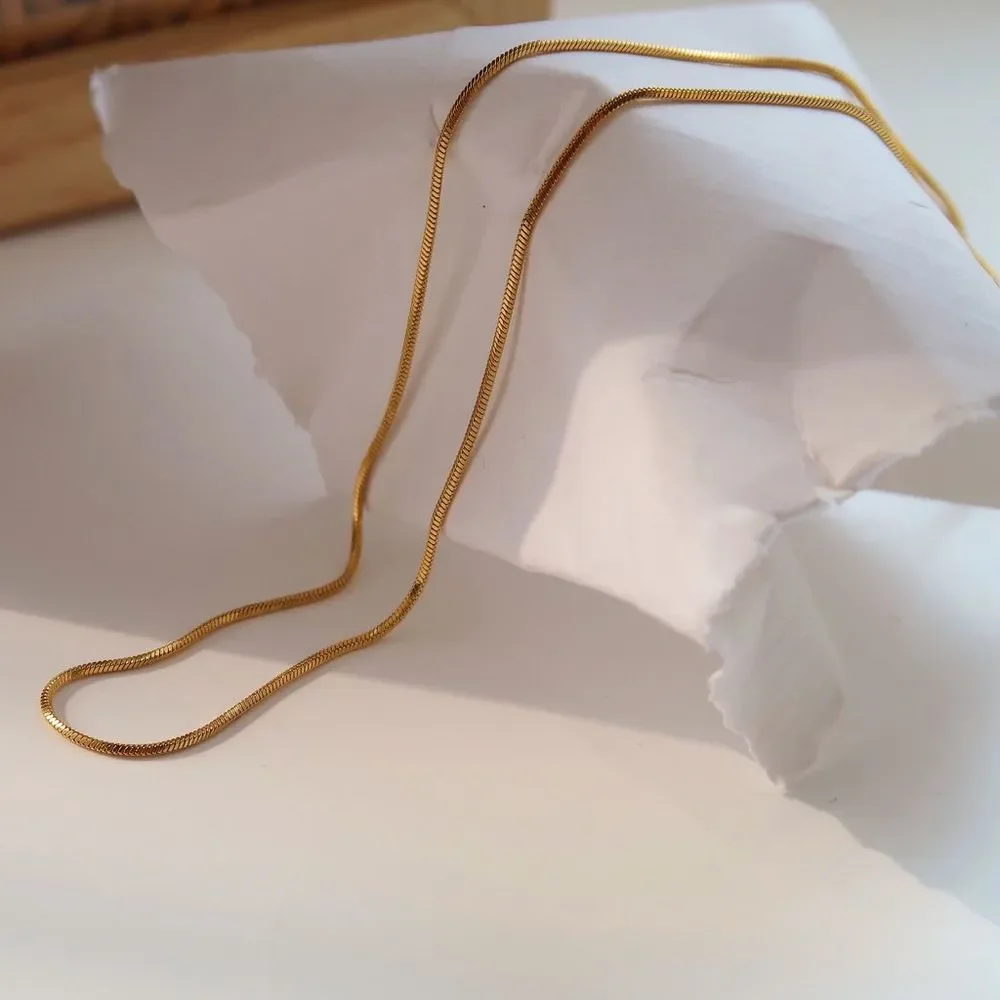 18K Thick Gold Plated Square Herringbone Chain Necklace